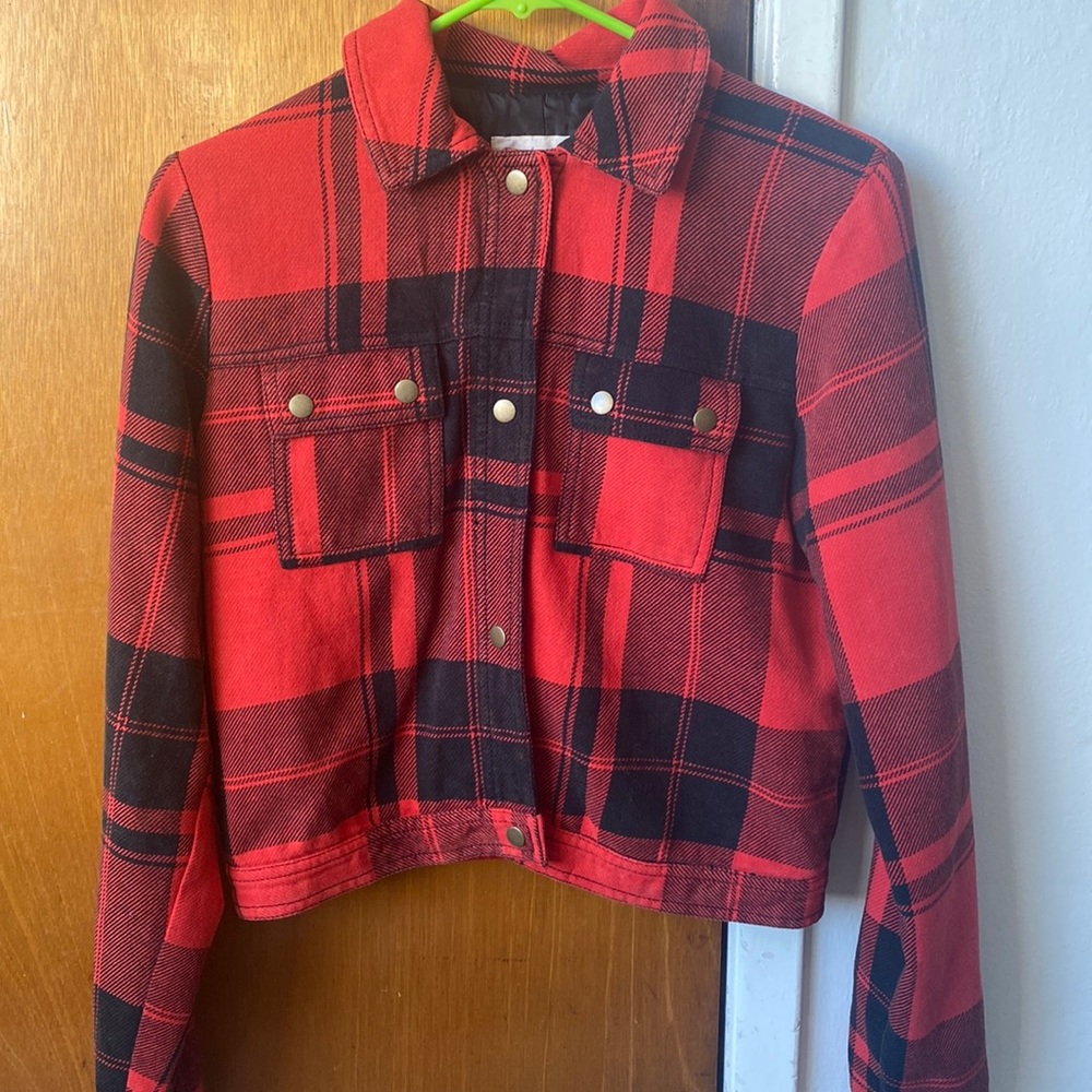 Plaid sweater (red and black) size small